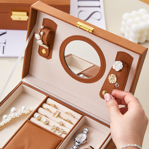 Manufacturer Customizable Large Capacity Jewelry <b>Storage</b> <b>Box</b> Necklaces Rings Earrings Bracelets Organizer for Travel with Mirror - Product Image 6