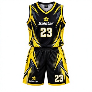 Ensemble d'uniformes de basketball personnalisés par sublimation pour hommes, maillot et short de basketball réversibles noir et jaune, vêtements de sport d'équipe personnalisés - Product Image 1