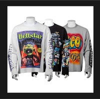 Camisetas Personalizadas al por Mayor con Impresión DTG, Camisetas Extra Grandes de Algodón Vintage con Lavado Ácido, Camiseta Gráfica de Manga Larga Tipo Waffle