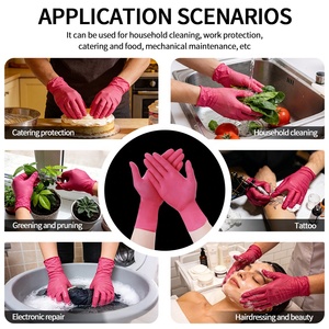 Gants d'examen jetables en nitrile texturés 3 mil, imperméables, rose vif, sans poudre, pour infirmières hospitalières et usage dentaire - Product Image 2