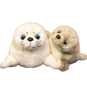 Jouet en peluche de phoque couché réaliste, animal de simulation avec pose mignonne, mammifère marin en peluche pour collection et cadeau, commande en gros - Product Image 1