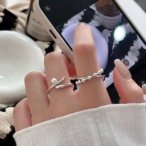 S925 Sterling <b>Silver</b> Pearl <b>Ring</b> For Women Simple Index Finger Jewelry Everyday Wear White Round Bead Design - Product Image 1