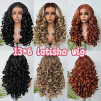 Perruque Lace Front 13*6 en Lin, sans colle, blonde, synthétique, prête à porter, longue et bouclée, en fibre Latisha, mélange de cheveux