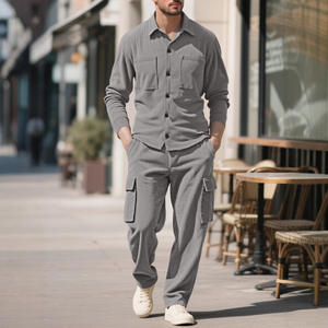 Traje DE TRABAJO DE <span class=keywords><strong>HOMBRE</strong></span> deportivo de ocio Europeo Americano para <span class=keywords><strong>Amazon</strong></span>, chaqueta de pana de dos piezas de manga larga transfronteriza, ajuste holgado informal - Product Image 3