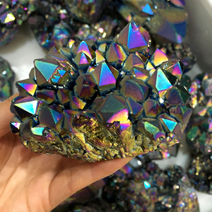 Geode Grezza Lucidata con Aura Iridescente, Cluster <span class=keywords><strong>di</strong></span> Cristallo Naturale, Rocce Arcobaleno, Cluster <span class=keywords><strong>di</strong></span> Quarzo Trasparente - Product Image 1