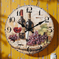 Jam Dinding Anggur Merah dan Anggur Gaya Lukisan Minyak Still Life Vintage untuk Dapur Ruang Makan Bar Dekorasi Gerakan Quartz Senyap