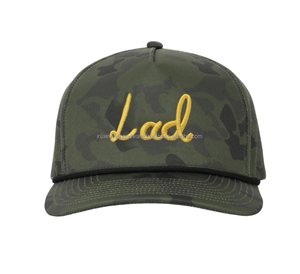 Casquette de golf et de baseball en corde sergé de polyester imperméable à l'eau avec logo brodé personnalisé découpé au laser et imprimée camouflage à 5 panneaux pour le sport - Product Image 1