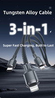 Kabel Data Pengisian Cepat 3-in-1 USB ke Tipe A, Tipe C, Lightning, Berbahan Nilon Kepang, Tersedia Kustomisasi