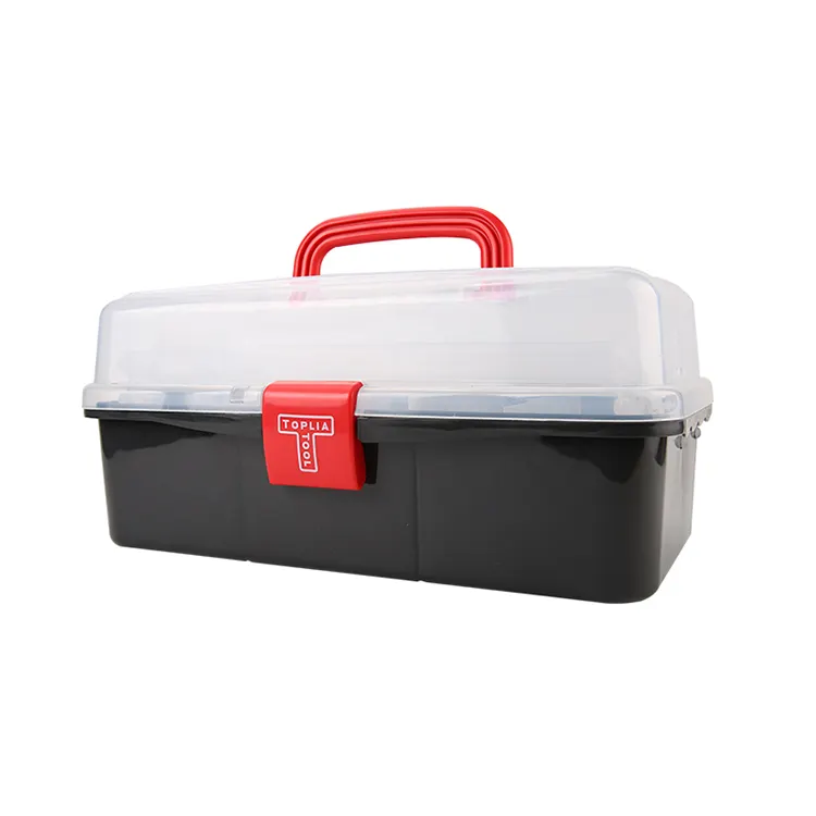 13 Polegadas Multifuncional Toolbox Tool Box Transparente PP Plástico Alta Qualidade OEM Vermelho Escondido Rígido Plástico Cargo Box Rolling