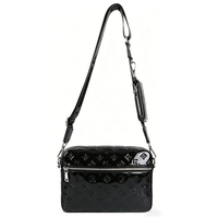 Sac à bandoulière en cuir verni noir imperméable personnalisé OEM ODM, ensemble de 2 pièces, monogramme en relief, grande capacité, commandes en gros