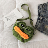 Sac bandoulière en peluche grenouille triste style national - Sac à l'épaule en forme de tête de grenouille mignon et original, sac de poupée de dessin animé de célébrité internet