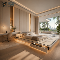 Lit plateforme tatami sur mesure de luxe moderne de Dubaï avec armoire en laiton champagne intégrée pour suite parentale