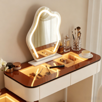 Meja Rias Mewah Desain Baru dengan Lampu LED, Laci, Cermin Kaca, Penyimpanan, dan Tempat Makeup untuk Kamar Tidur, Grosir Furnitur