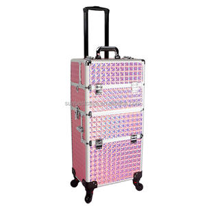 Rolling <strong>Makeup</strong> Train <strong>Case</strong> <strong>on</strong> <strong>Wheels</strong> Large Cosmetic Organizer Travel Cart for Hairstylist Artist Nail Beauty Salon Barber - Product Image 5
