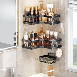 Étagère de salle de bain d'angle à 2 niveaux noir mat, support de rangement en plastique, gain de place, panier de douche, design rectangulaire - Product Image 6