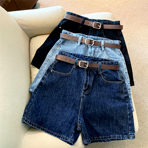 Shorts en jean d'été pour femme, taille haute, coupe <span class=keywords><strong>simple</strong></span>, amincissante, ample, jambe large, style A-line, tendance - Product Image 1