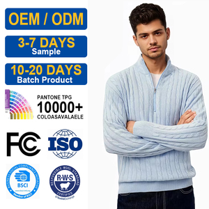 Suéter de punto estilo Old Money para hombre, con logotipo personalizado, fabricante OEM, jersey de algodón, proveedor con MOQ bajo, jersey con cremallera y cuello alto - Product Image 2