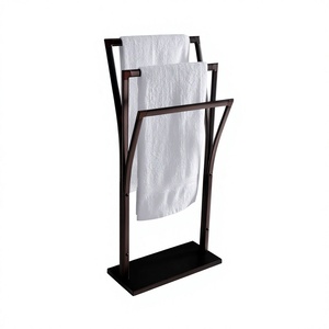 Black Unique Modern <b>Standing</b> Bathroom <b>Towel</b> Rack Double Tier Metal Storage Holder for Home Hotel Spa - Product Image 1