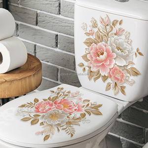 Autocollant mural de luxe pour toilettes, motif fleurs et plantes, imperméable, pour siège de toilette, décoration murale pour la maison - Product Image 5