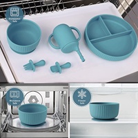 Offre Spéciale : Ensemble de Vaisselle Bébé en Silicone 6-en-1 – Assiette, Bol, Cuillère, Fourchette, Tasse à Paille – Kits d'Alimentation en Silicone pour Bébé
