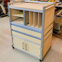 Meuble de rangement mobile en profilé aluminium et contreplaqué de bouleau avec roulettes