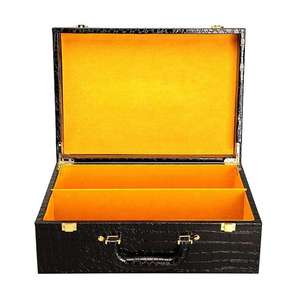 Black Crocodile-Textured <b>Storage</b> <b>Boxes</b> Set Rectangle <b>Stackable</b> Jewelry Watch Eyewear Case with Gold Hardware - Product Image 6
