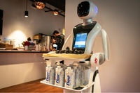 Amy Humanoid Waiter Robot avec AI Voice Interaction Écran tactile 13 "Charge automatique et charge utile de 5kg pour la livraison de nourriture au restaurant