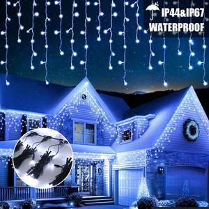 Waterproof IP67 Indoor/Outdoor Icicle String Fairy <b>Christmas</b> <b>Lights</b> USB Black Wire Dripping 1m 16.4ft 216 LED Icicle <b>Lights</b> - Product Image 1