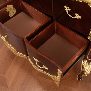 <span class=keywords><strong>Commode</strong></span> de luxe de style baroque français à 6 tiroirs en bois de caoutchouc massif avec feuille d'or appliquée à la main pour chambre et salon - Product Image 5