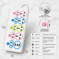 Multiprise multifonctionnelle avec panneau de prises domestiques et 3 ports USB, rallonge de charge, en ABS, indice IP66, 2m