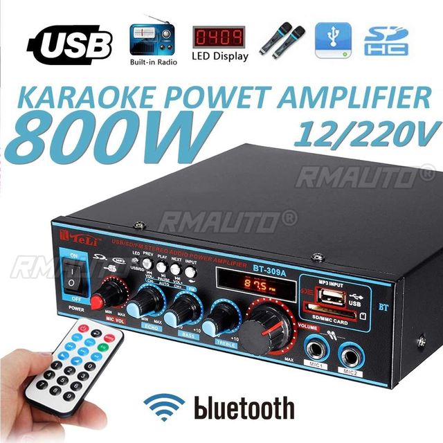 800W 12V220V HIFI 2CH Car Audio Stereo Power Amplifier bluetooth FM Radio Home Theater Amplifiers Music Subwoofer Sound System