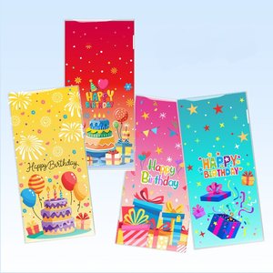 Lot de 4 sacs cadeaux d'anniversaire en cellophane de couleurs assorties pour bonbons et friandises, fournitures pour enfants, qualité supérieure, amusants, vente en gros, tendance - Product Image 6