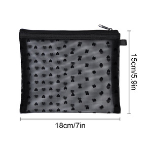 Beilian Mesh Makeup <b>Bag</b> Small <b>Black</b> Heart Pattern Portable Cosmetic Storage Pouch For Travel And Daily Use - Product Image 3