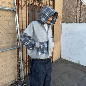 ZY produttori di abbigliamento Custom felpa con cappuccio in cotone scozzese 100% spugna francese con cerniera Design personalizzato Patchwork blocco di colore felpa con cappuccio per gli uomini - Product Image 2