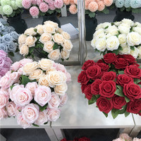 F-1424 Bouquets de Fleurs Artificielles en Soie pour Décoration de Mariage, 10 Têtes, Bouquet de Roses Roses