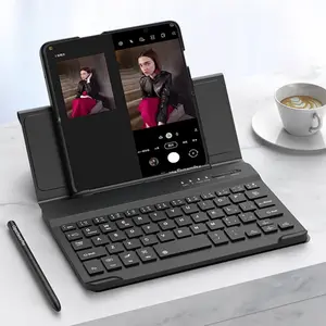 Magnetic Plain Leather Phone Case Bluetooth Keyboard Phone Case for Oppo Find N with Phone Holder the Mouse Stylus