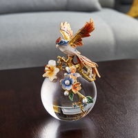 Ornamen Bola Kaca Mewah Bergaya Art Deco Seri Baru RORO, Hiasan Burung dan Bunga untuk Dekorasi Meja, Lukisan Enamel Buatan Tangan