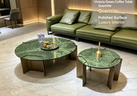 Table basse ronde en quartzite de luxe vert Victoria FANCY STONE, meuble de salon en pierre naturelle pour villa, intérieur haut de gamme