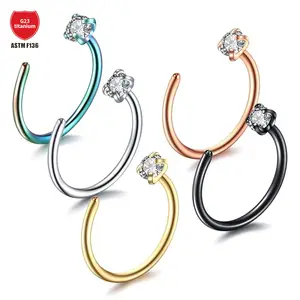 Evorte ASTM F136 C Shape Huggie Earrings Prong Set Cubic Zircon Horseshoe Septum Piercing Nose Rings Fashion Body Jewelry