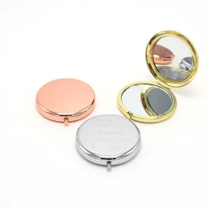 Minibolsa para espejo de bolsillo con estampado UV de color dorado y metal portátil personalizada