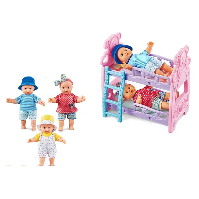Nuevo diseño de juguetes para jugar a las casitas, cuerpo de algodón de 12 pulgadas, muñeca bonita, juego de cama doble grande para niños