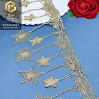 LEIXUSI 11,5 cm Dentelle à motif étoile et code-barres, fil doré soluble dans l'eau avec nœud et pompon pour accessoires victoriens