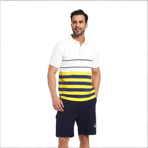 Men's Color Block Striped Short Sleeve Polo Shirt, Casual Business Breathable Cotton Golf Tops, Corporate Team Uniforms