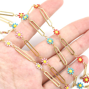 Daisy Dripping Mixed Color <b>Chain</b> 18k Gold Plated Stainless Steel Long <b>Cross</b> <b>Chain</b> For Necklace Making DIY Jewelry Findings - Product Image 2