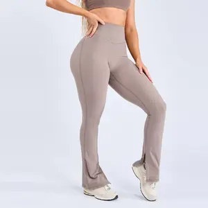 Custom Women Sports Legging Tights Yoga Pants High Waist Split Hem Flare Butt-lifting Running Legging For Women