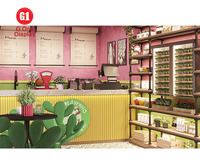 Ensemble de mobilier de café moderne à LED, design personnalisé, équipement de magasin de café, comptoir d'exposition, vitrine de pâtisserie en bois personnalisée