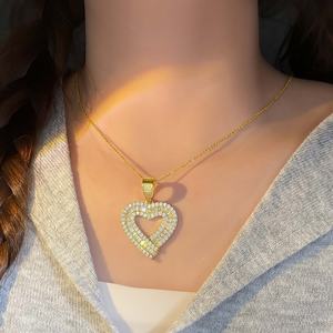 Collar con Colgante de Corazón Moderno, Chapado en Oro de 18K, con Circonitas Cúbicas Baguette, para Chicas y Mujeres - Product Image 5