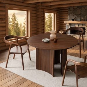 Mesa de Comedor Redonda de Nogal Estilo Naturalista Wabi Sabi, Diseño Moderno, Patas de Madera Estables, 4 Plazas - Product Image 4