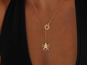 จี้สร้อยคอรูปใยแมงมุมสแตนเลสสตีลเคลือบทอง 18K แบบสั่งทำพิเศษจาก Jietao เครื่องประดับแฟนซีสำหรับเทศกาลฮาโลวีน ดีไซน์สวยเก๋ไม่ซ้ำใครสำหรับผู้หญิง - Product Image 1