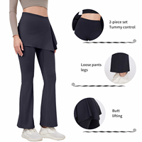 POVTY Leggings de yoga évasés à taille haute pour femmes, 2 pièces, avec logo personnalisé, jupe semi-longue, effet rideau, effet lifting des fesses, contrôle du ventre, pantalon évasé